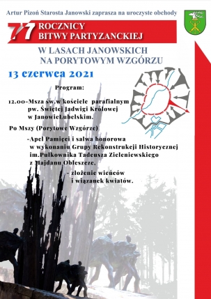 Obchody 77 Rocznicy Bitwy Partyzanckiej w Lasach Janowskich na Porytowym Wzgórzu