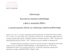 Informacja Burmistrza Janowa Lubelskiego z dnia 1 wrzesnia 2020 roku o zamieszczeniu oferty na realizację zadania publicznego