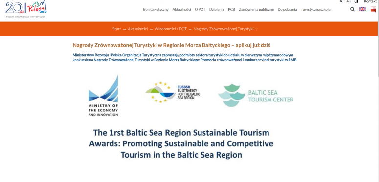 Pierwszy międzynarodowy konkurs na Nagrody Zrównoważonej Turystyki w Regionie Morza Bałtyckiego