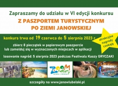 Plakat promujący konkurs z Paszportem Turystycznym po Ziemi Janowskiej