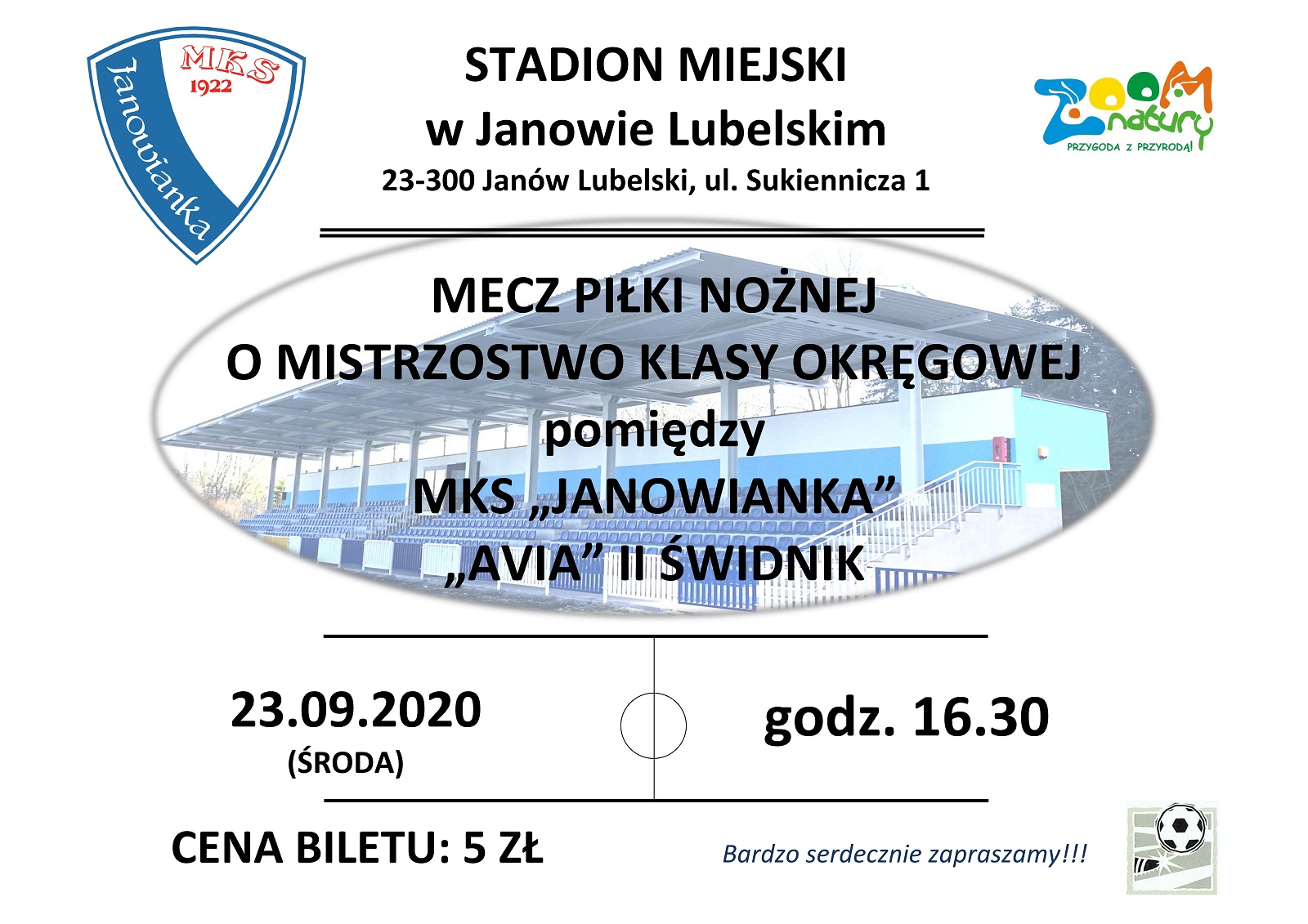 Plakat - Zaproszenie na mecz: MKS Janowianka - Avia II Świdnik