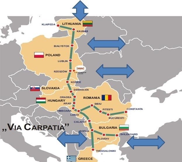 Przebieg Via Carpathia - przez kraje Europy od litewskiej Kłajpedy po greckie Saloniki, Janów jest w pobliżu trasy.
