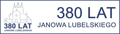 Logotyp 380-lecia Janowa Lubelskiego; ozdobiony obrysem kościoła parafialnego.